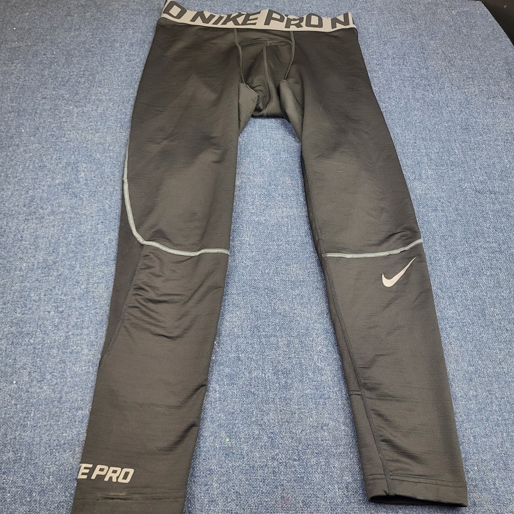 Nike Pro Hyperwarm Mens Compression Tights Black Grey Athletic Base Layer XL